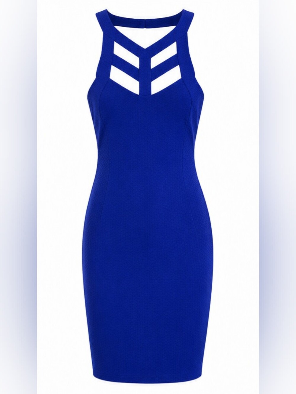 Bisou Bisou Cobalt Blue Textured Sheath Dress Sz 6 Cutout Neckline Cocktail
